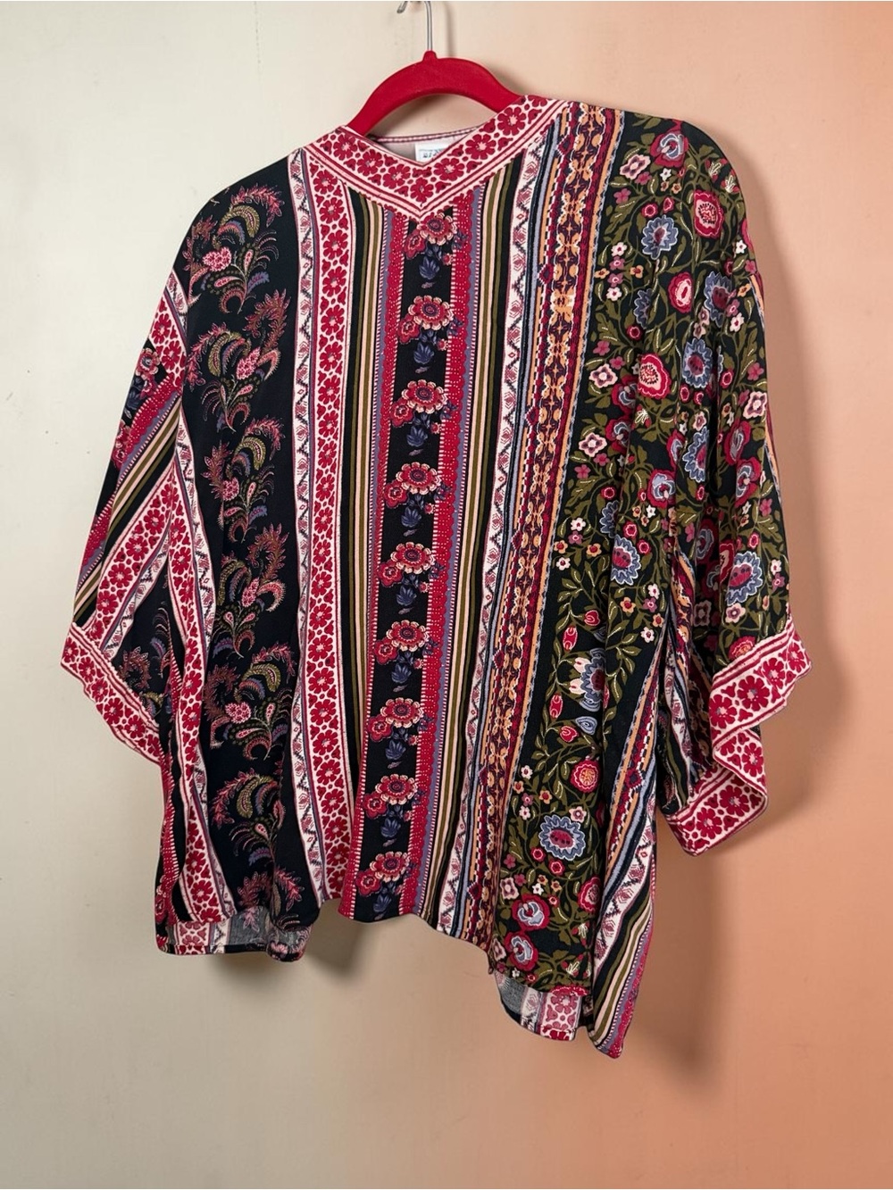 Xhilaration Red and Pink Striped Floral Boho Top - Picture 6 of 6